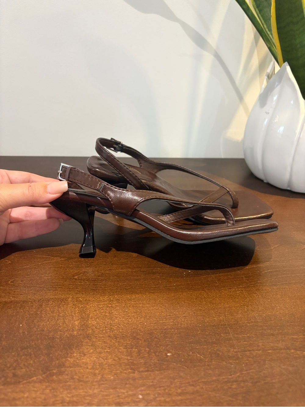 Women's Brown Slingback Kitten Heel Sandals